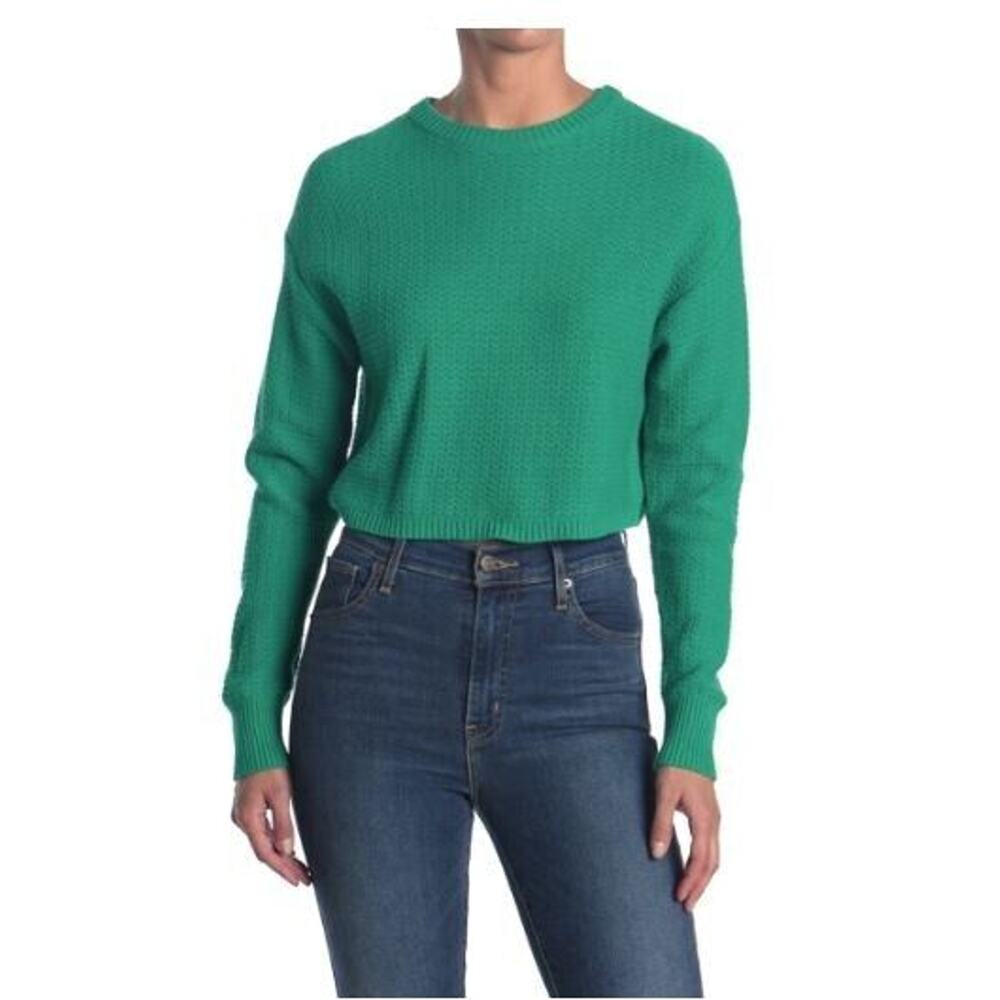Abound Womens Textured Long Sleeve Crop Sweater in Green Viridis‎ Large
